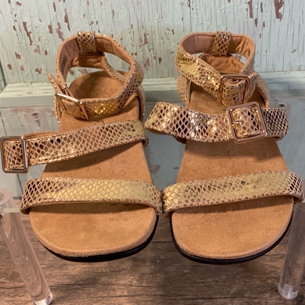 Vionic Gold Metallic Snake-Print Strappy Sandals